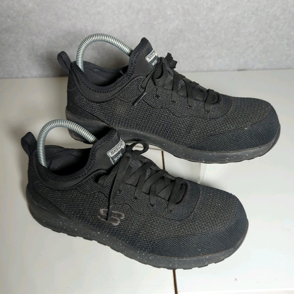 Skechers Bulkin Balran‎ Womens Sz 8 Comp Toe Safety Work Sneakers 108033 Black